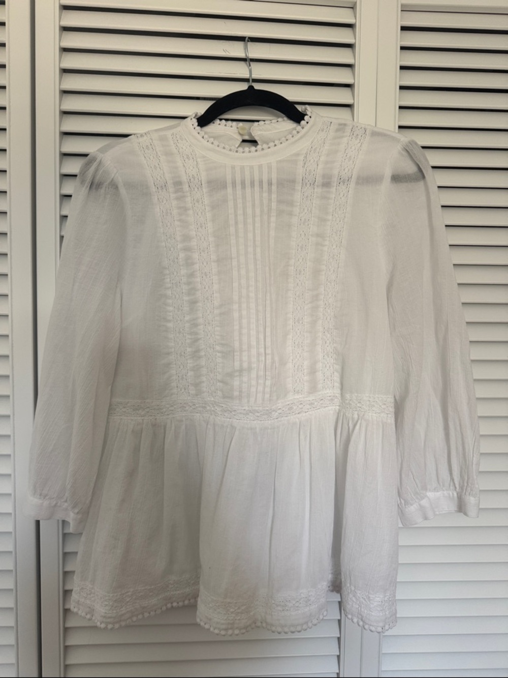 kate spade White Lace-Trim Cotton Tunic Blouse